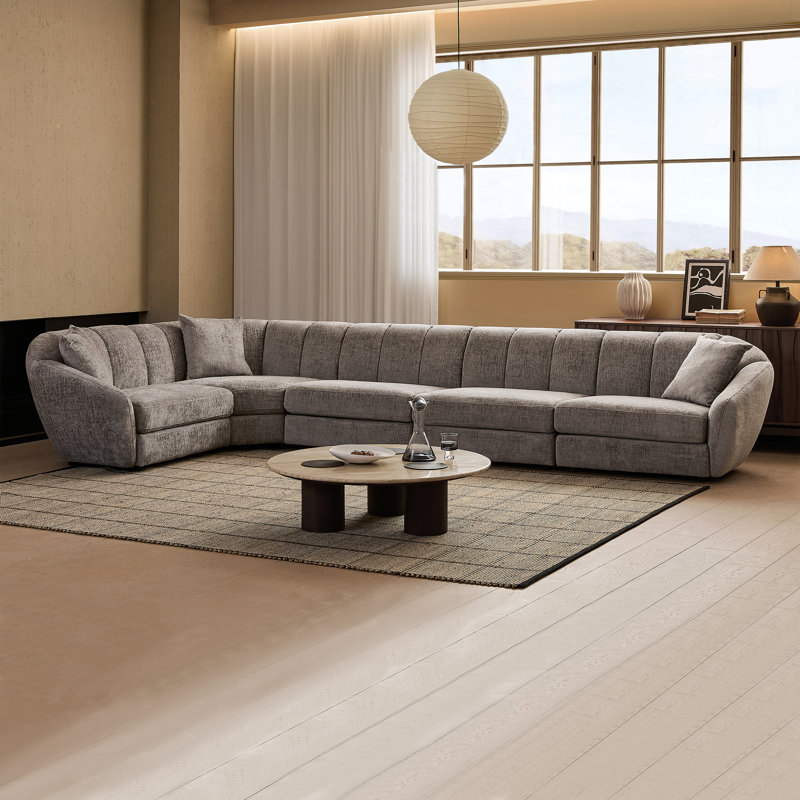 Canapé modulaire en L 4 places moderne en chenille brun clair, H 29,53 po x l 162,99 po x P 90,55 po, Gris foncé, 5