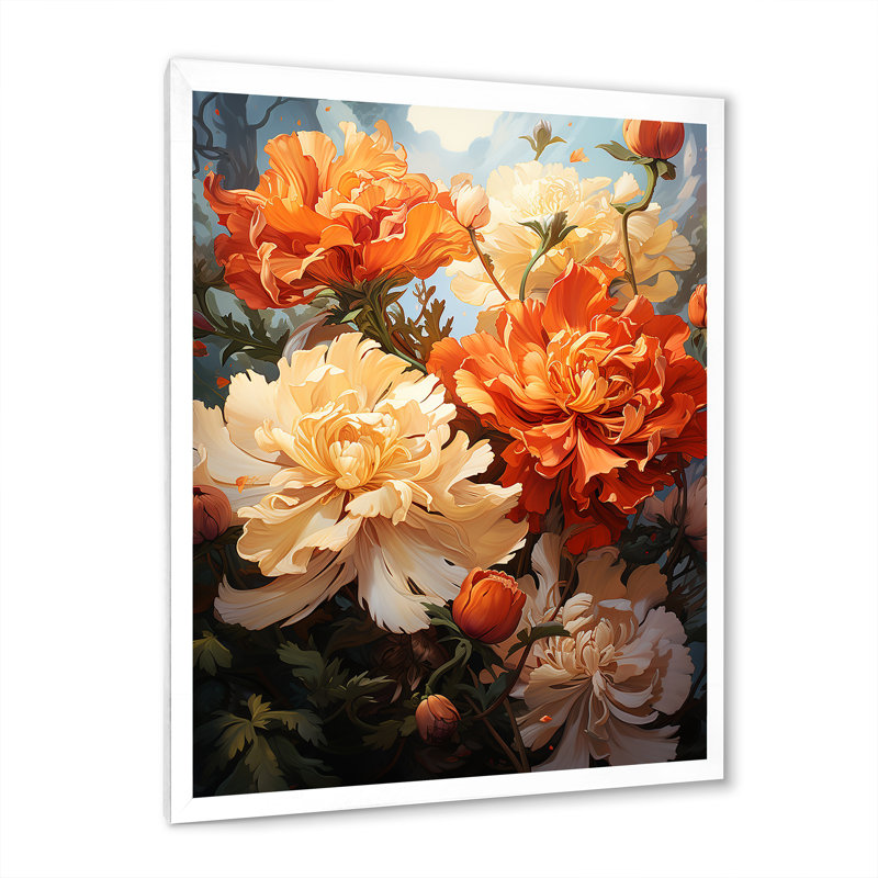 Pivoine beauté I - pivoines, art mural, Cadre simple blanc, H 32 po x l 16 po x P 1 po