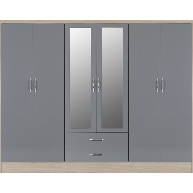 Cascio 6 Door Wardrobe, Grey Gloss