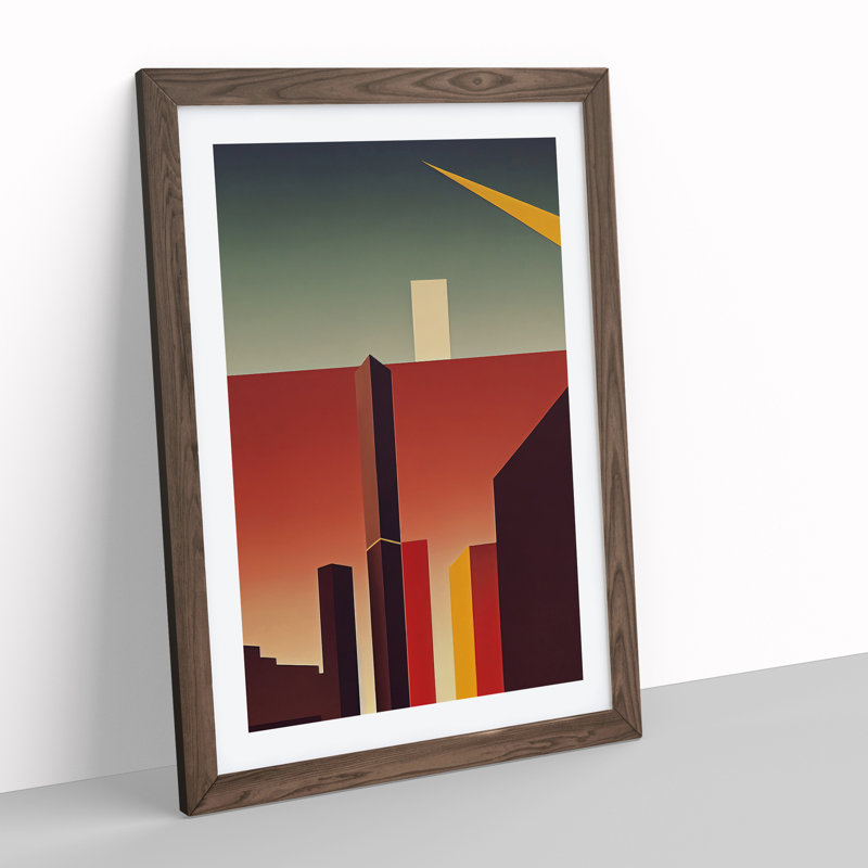 City Skyline Retro Art No.4 - Wall Art, 48cm H x 36cm W, Walnut Framed, White