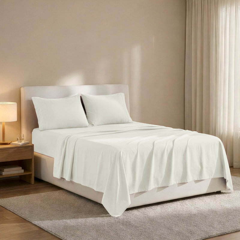 Lux Decor 4-Piece Ultra Soft Microfiber Sheet Set Deep Pocket Fitted Sheet, Wrinkle-Resistant & Easy Care Bedding, Off White
