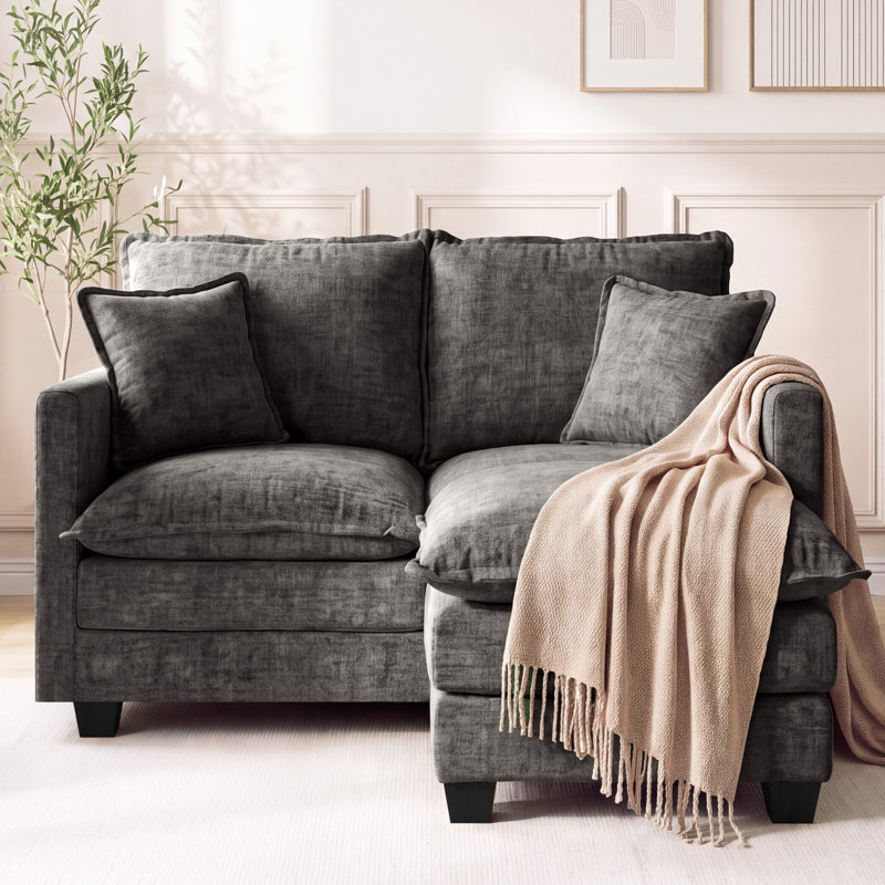 Canapé 52 po avec coussins et repose-pieds en chenille 52 po, Gris, L 52 po