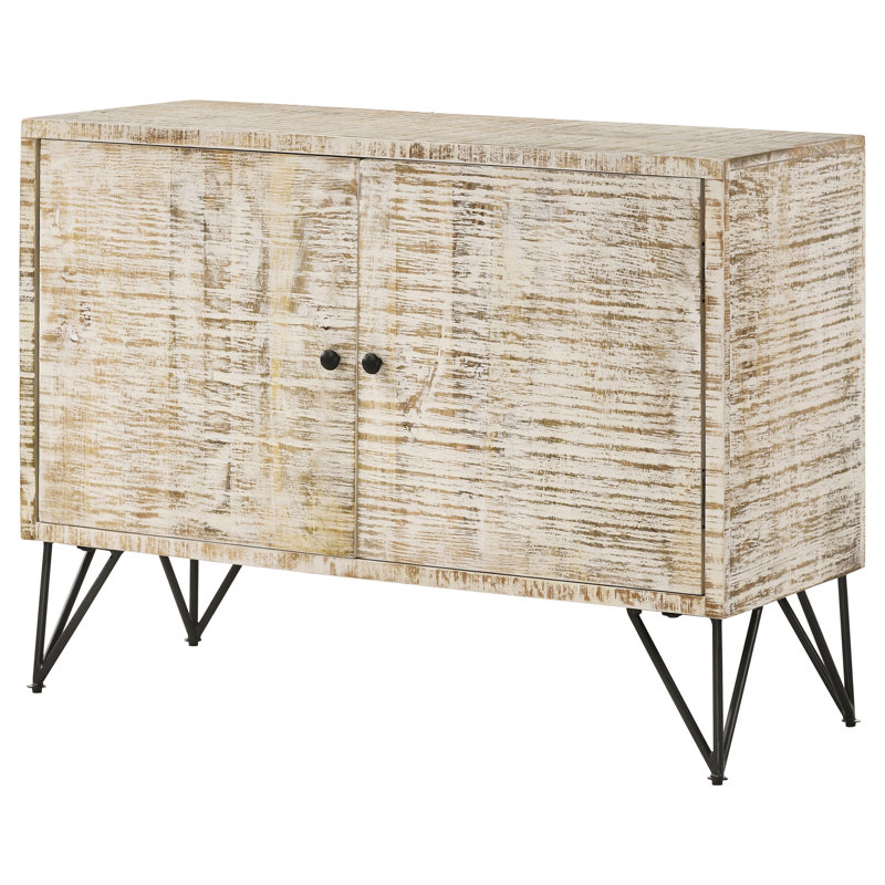 2-Door Wood Storage Cabinet With White Washed Finish And Metal Legs For Primary Living Space, 16 Inches Deep, 40 Wide Accent Interior Shelf Area Storage,