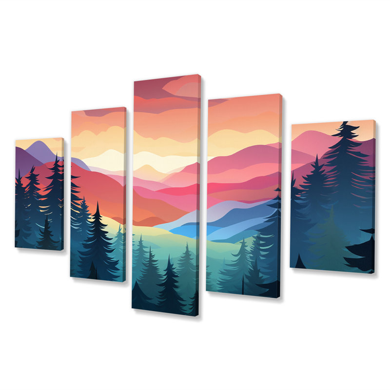 Bustillos - Paysage de montagnes, art mural, 5 panneaux