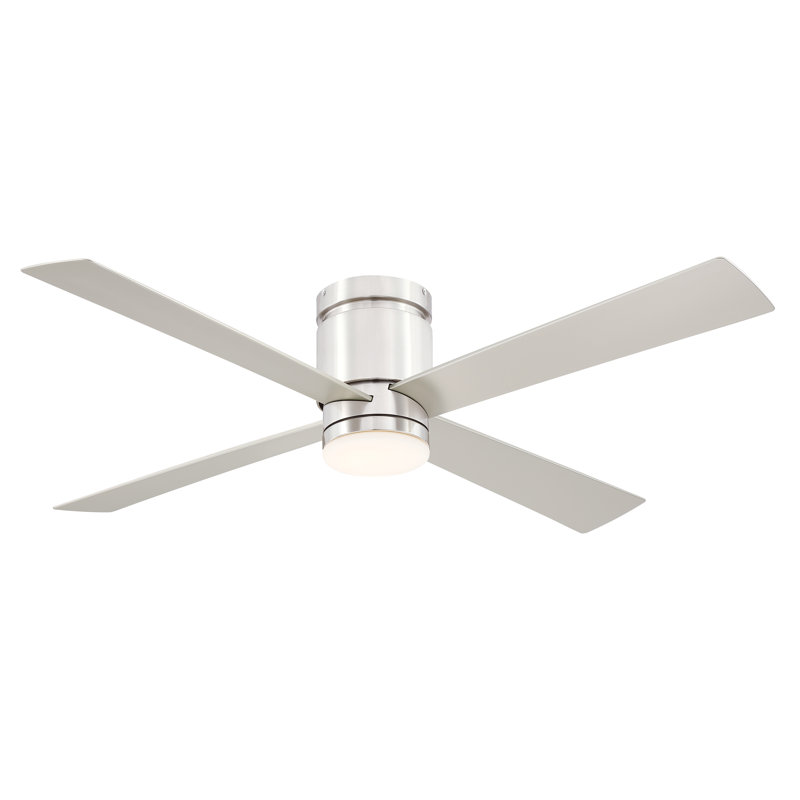 Kwartet 52 inch Indoor/Outdoor Flush Mount Ceiling Fan with LED CCT Select Light Kit and Remote Control - Brushed Nickel with Brushed Nickel blades