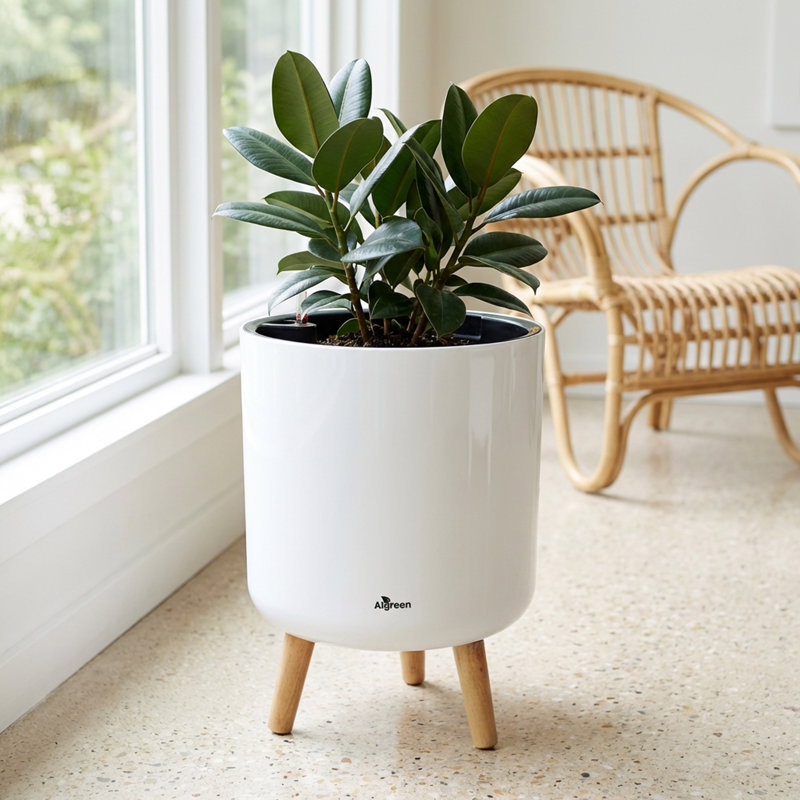 Modena Self-Watering Planter with Stand, 17.25"H x 13.4"W x 13.4"D, White