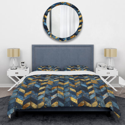 Ensemble de housse de couette Blue Gold Chevron Waves I - Glam