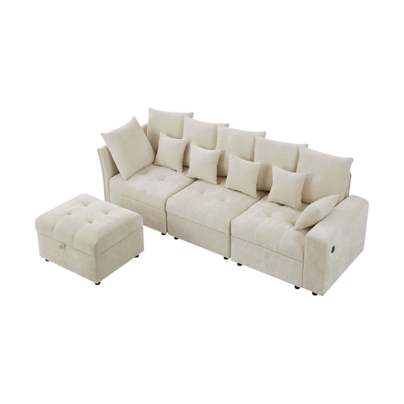 Euphemiah 4 - Piece Upholstered Sectional, Beige Chenille