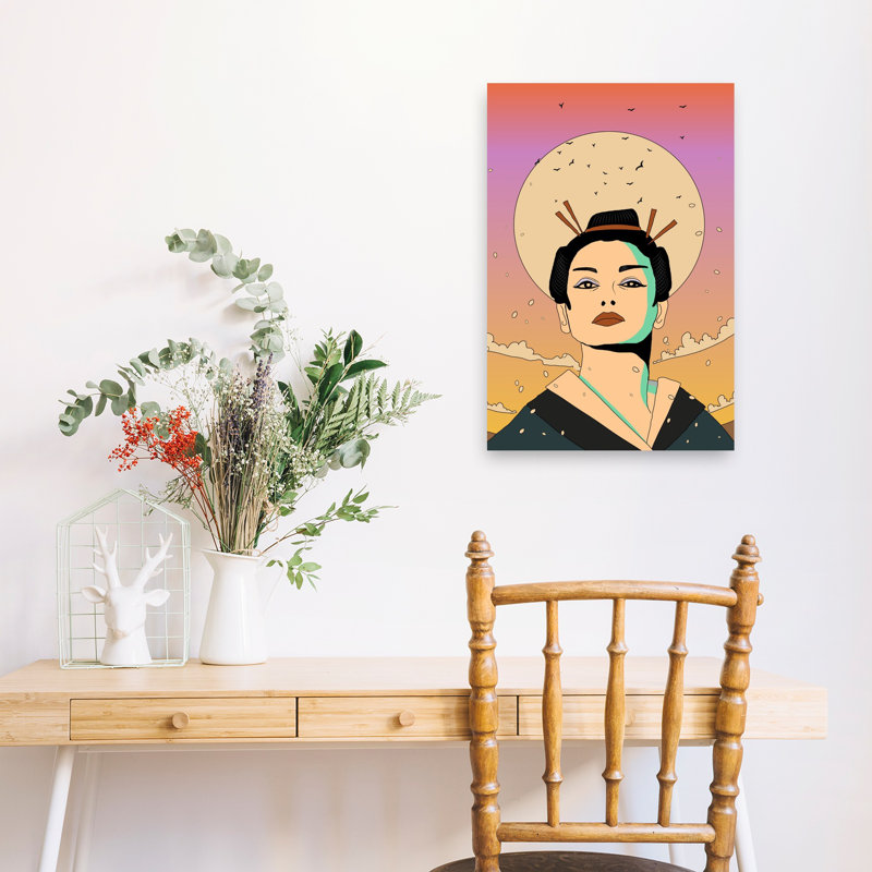 «Geisha Moon», art mural élégant et paisible, 24" H x 16" W