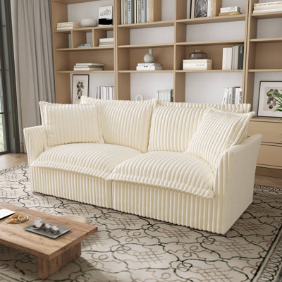 Modern Slipcovered 2-seat Sofa Couches For Living Room, 2 Seater Sofa, Corduroy Deep Seat Sofa With Upholstered Cushion&detachable Cover, Comfy Sofa C