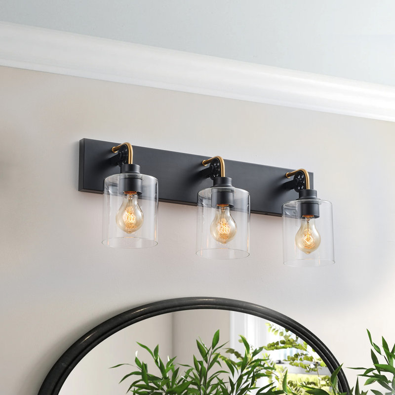 Lampe frontale à miroir réglable en verre noir mat à 3 lampes