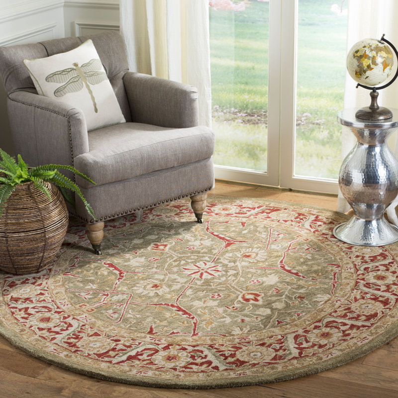 Tapis oriental vert en laine touffeté à la main Tingley, Rond 4 pi