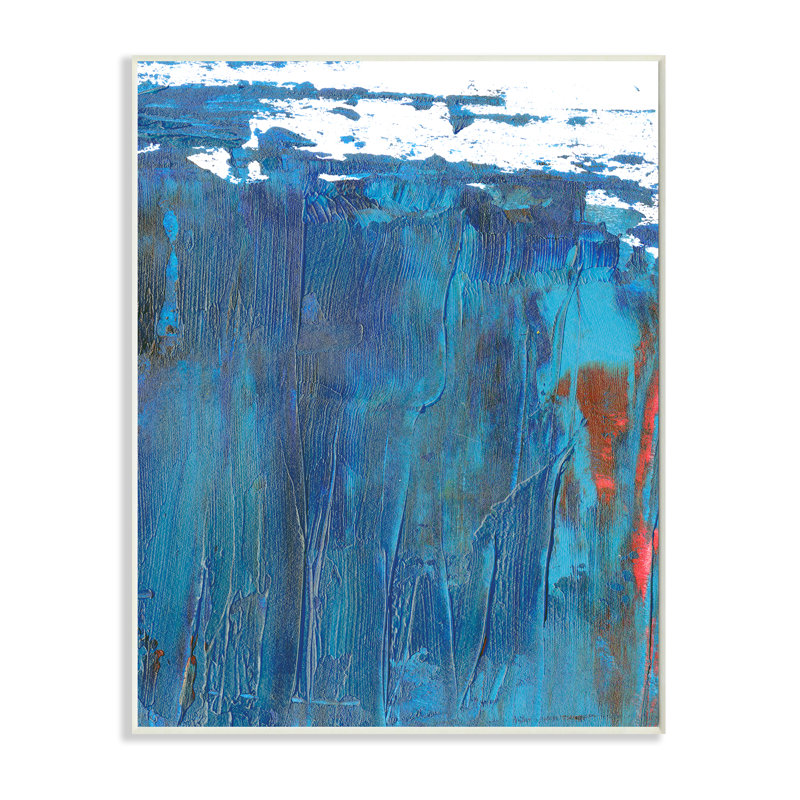 Motif abstrait inspiré des vagues de la mer - bleu / rouge, H 15 po x l 10 po, Plaque murale