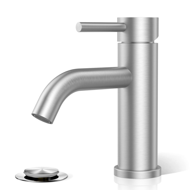Brushed Nickel Single Handle 1 Hole Bathroom Faucet, One Hnadle Stainless Steel Vanity Faucet, With Metal Pop-Up Drain With Water Supply Line