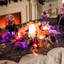 Couronne d'Halloween de 45 cm avec lumières pour la porte d'entrée | Couronne d'automne pré-illuminée avec citrouille blanche, crâne et roses roses - Décoration intérieure pour centre de table ou décoration de fête