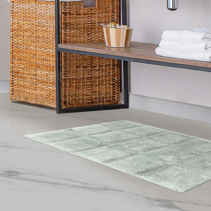 Sandcliff Checkered Cotton Non-Skid Machine Washable 2 Piece Bathroom Rug Set, Checkers Sage