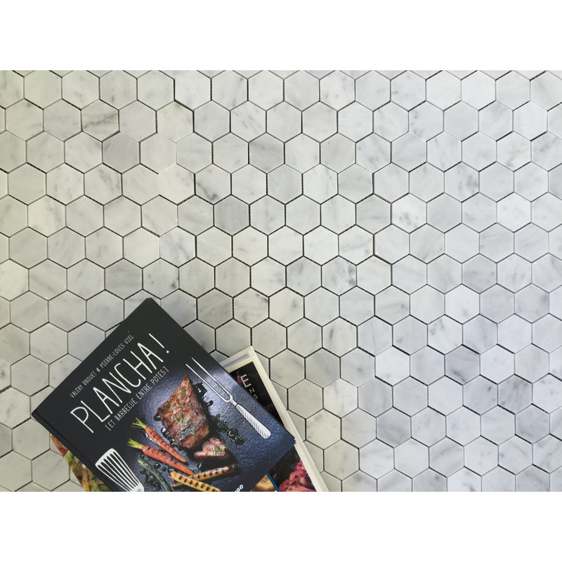 Carrelage mural mosaïque en marbre 2 po x 2 po Bianco Carrara