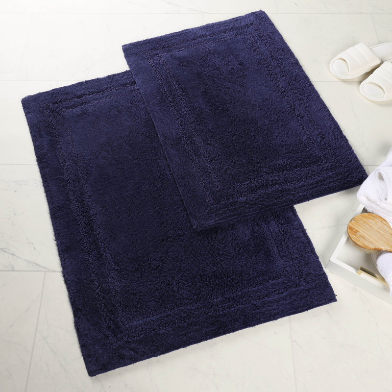 Ensemble de tapis de salle de bain antidérapant en coton 2 pièces Sandcliff, Bleu marine uni