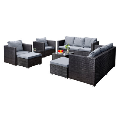 Oseasons® Chaunci Deluxe Rattan 10 Seat Lounge Sofa Set in Black