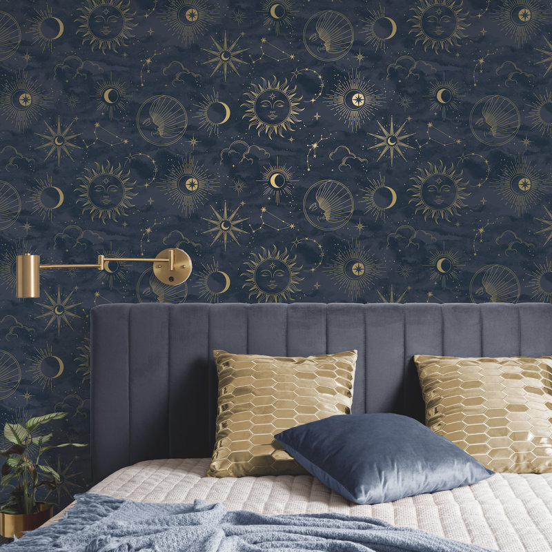 Mystic Navy Celestial Wallpaper, Blue