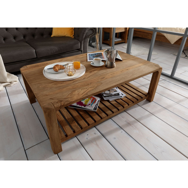 Bueno Solid Wood Four Leg Coffee Table with Storage, Brown