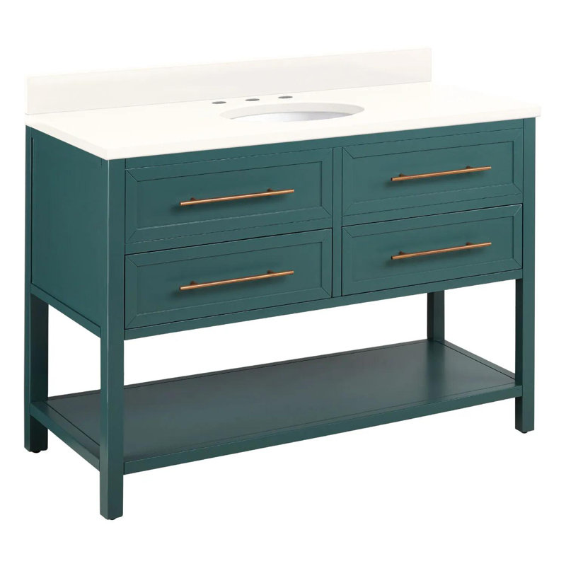 48" Robertson Single Bathroom Vanity Set with Oval Undermount Sink, White, 8" Widespread, Arctic White Quartz