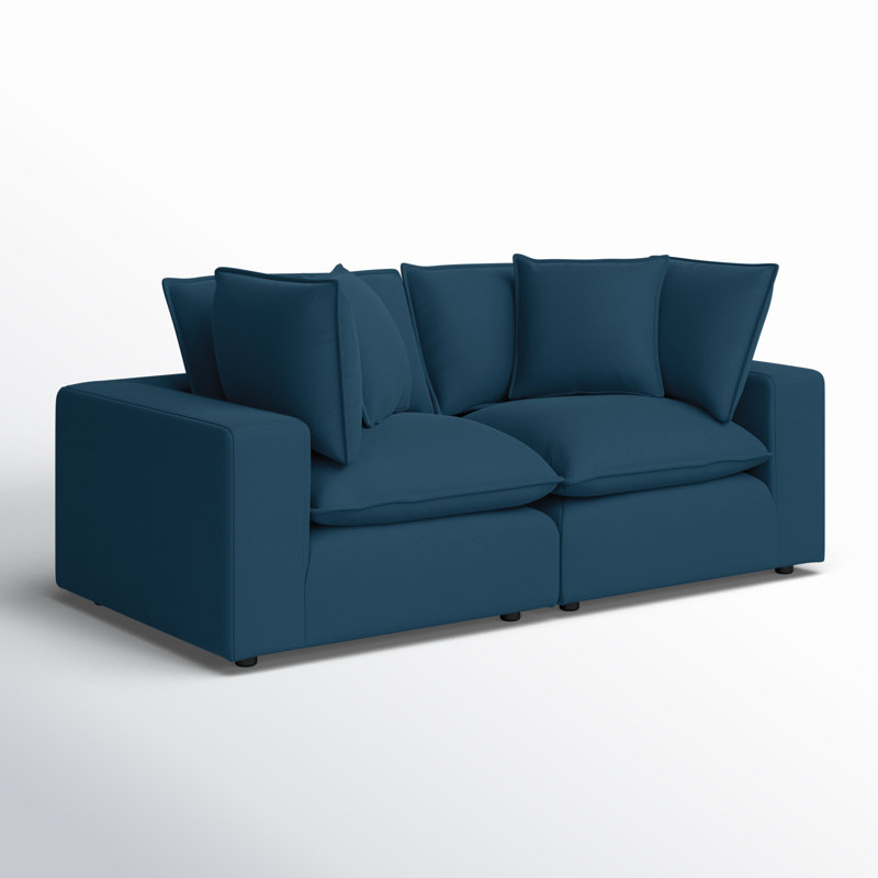 Ellaria 80.4" Square Arm Modular Loveseat with Reversible Cushions, Navy Polyester Blend