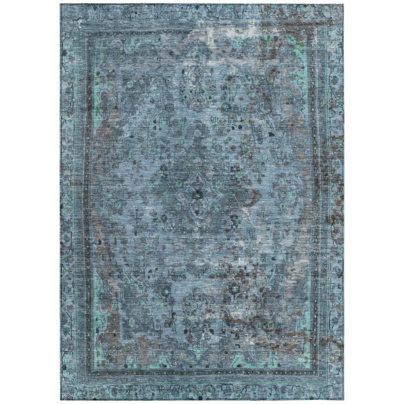 Blazura Blue Washable Indoor-Outdoor Rug - LOOMLAN, 8' x 10'