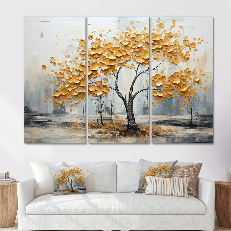 Golden Elegance Maple Tree I - ensemble d'art mural sur toile érable, H 28 po x l 36 po x P 1 po, Toile tendue