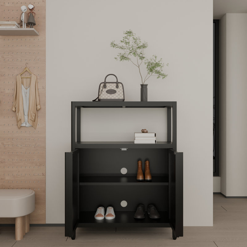 Black Large Capacity Bamboo Storage Cabinet Furniture For Bathroom, Living Room Bathroom Bamboo Storage Cabinet With Shelves