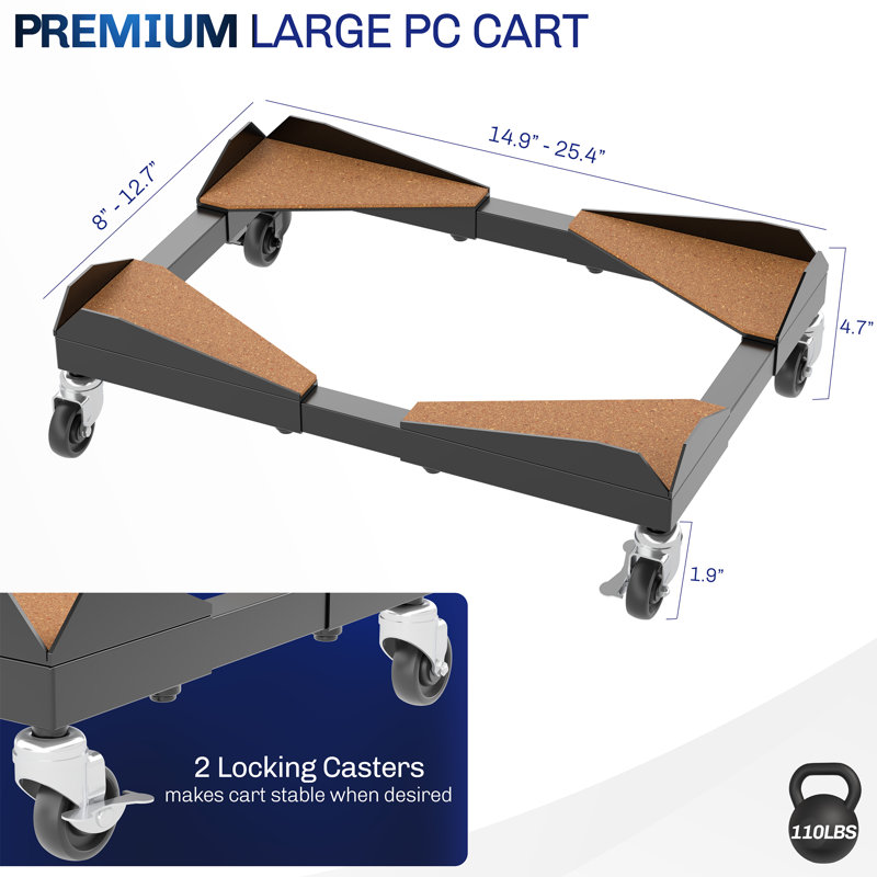 Vivo Premium Large PC Cart, CPU Rolling Stand, Adjustable Computer Trolley
