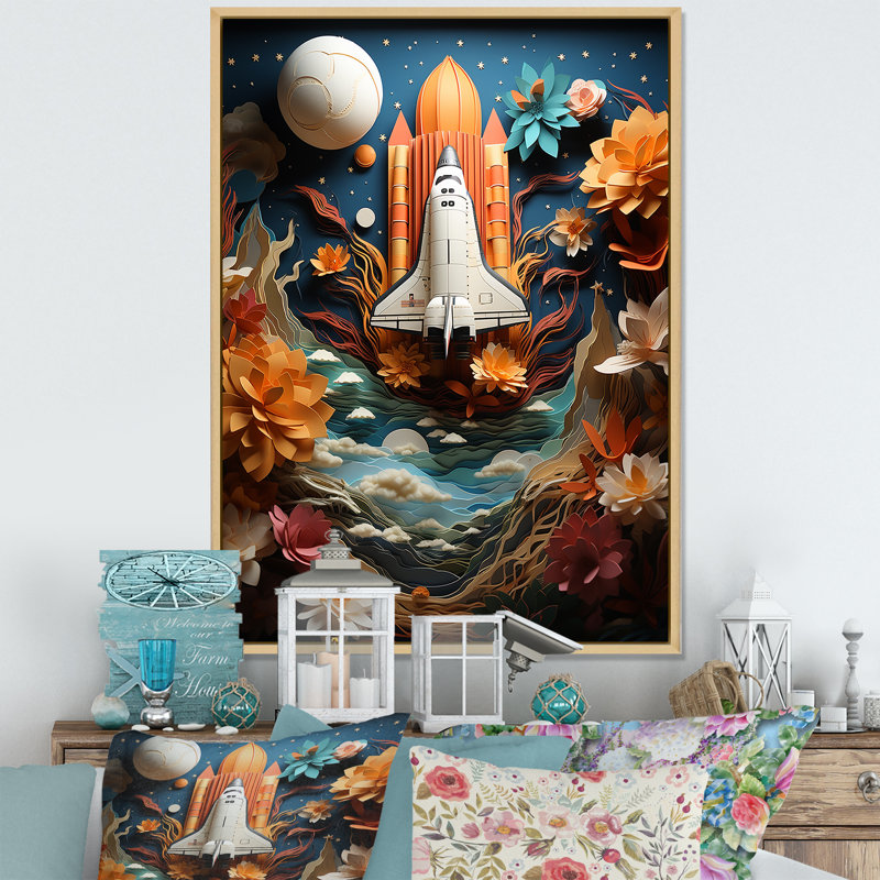Navette spatiale Belson en orbite autour de la terre II - reproduction sur toile, H 20 po x l 12 po x P 1 po