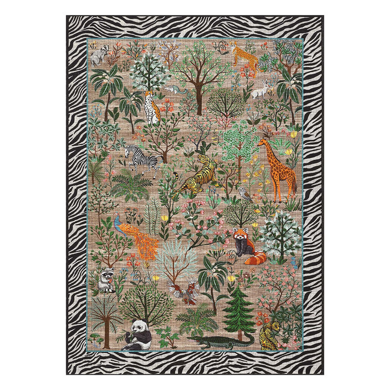 Tapis lavable à la machine Jungle Animal, Lin, 10 x 13 pi