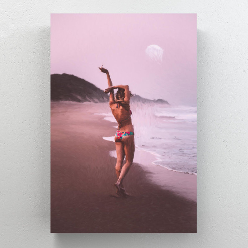 «A Girl In Bikini Chilling On The Beach», reproduction d'art graphique sur toile tendue 1 pièce, H 14 po x l 11 po