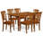 7 Piece Modern Dining Table Set Consist of a Rectangle Wooden Table with Butterfly Leaf and 6 Linen Fabric Upholstered Chairs, 32x60 Inch, Saddle Brown-377257363-325313979