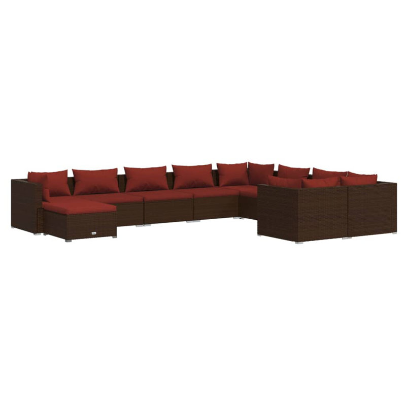 27.6" Wide Square Patio Sectional Set with Cushions, Cinnamon Red, Brown