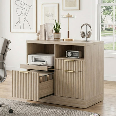 Classeur latéral 32 po à 2 tiroirs, station de charge et rangement pour bureau personnel
