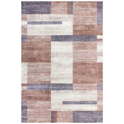 Bimlesh Modern Geometric Washable Indoor Bedroom Area Rug in Beige, Rust, and Gray for Living Room