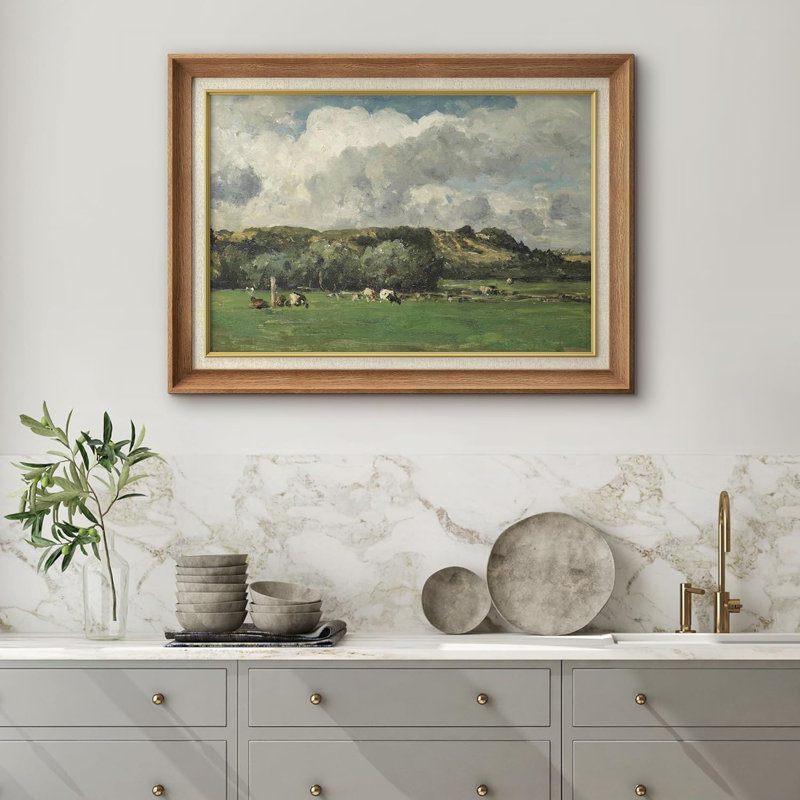Rustic Countryside Mountain Valley Forest Farm Cow Field Nature Wilderness, reproduction d'art sur papier, Pas de tapis