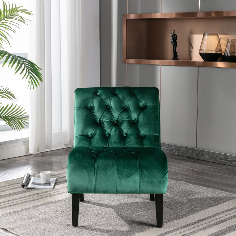 Fauteuil de salon en velours sans accoudoirs, Vert