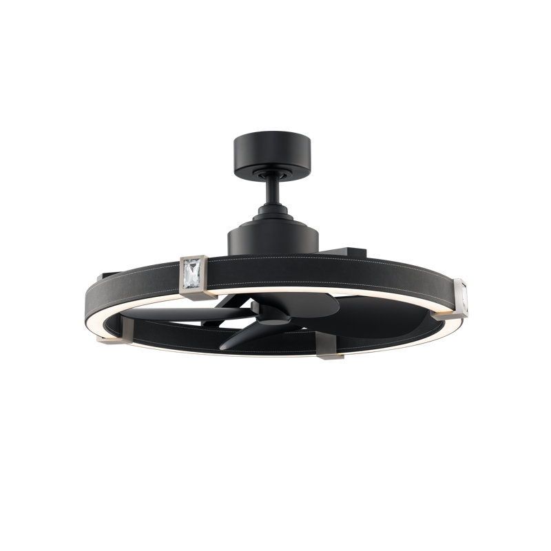 Atomic 1 Light Crystal LED Fandelier, Black Leather- Brushed Nickel
