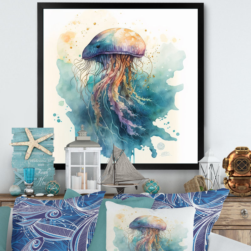 Reproduction sur toile Josede Colorful Deepsea Jellyfish III, Impression noire sur toile encadrée, L 16 po x H 16 po
