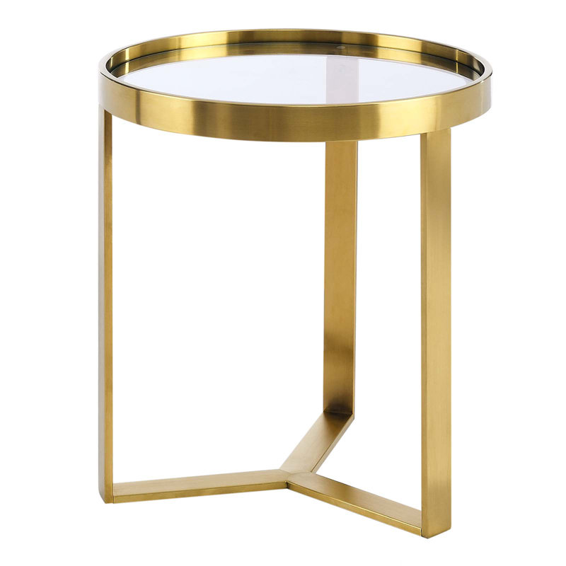 Gold Round Metal and Glass Side Table