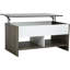 Table basse à plateau relevable avec compartiment caché et tablette inférieure avec barre à air silencieuse et plateau escamotable pour le salon (chêne et blanc)-504109543