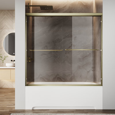 60" X 62" Double Sliding Doors with Double-handle towel rack and 1/4" Tempered Glass, Chrome