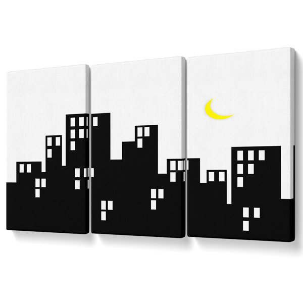 Ebern Designs City Moonlight - 3 Piece Wrapped Canvas Print | Wayfair.co.uk