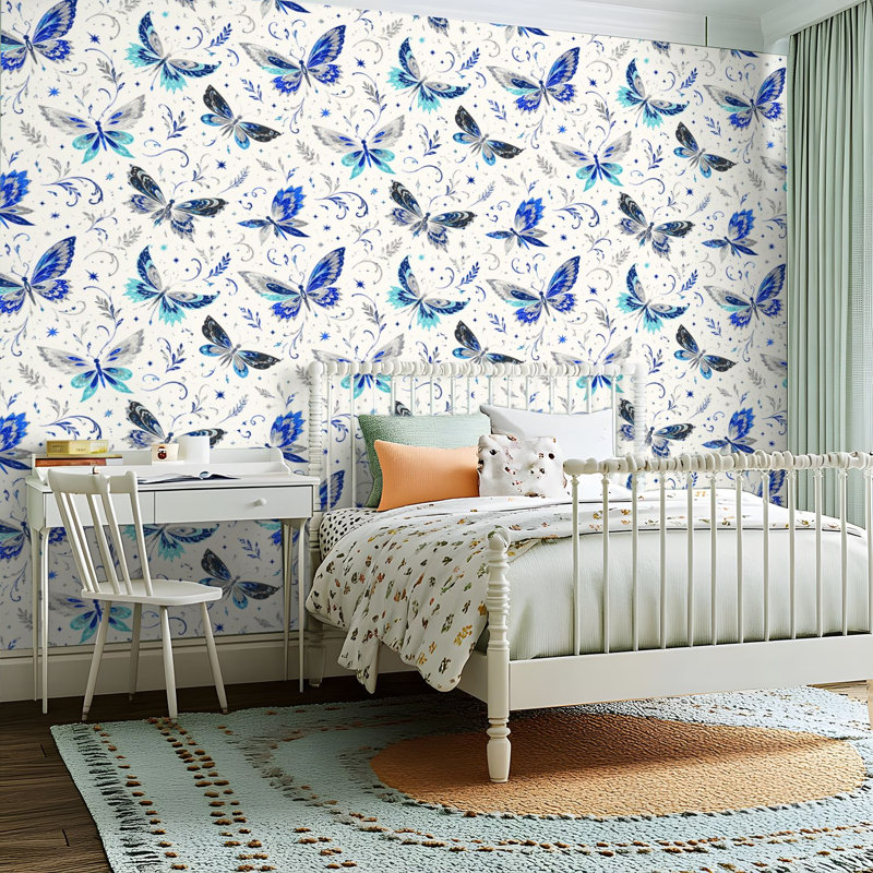 Rouleau de papier peint adhésif autocollant amovible Composition Blue Butterflies, 17,5 po x 118 po, Couleur 2