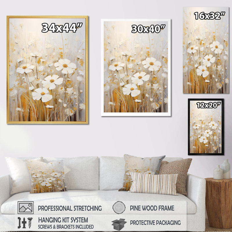 Beige Wildflowers Breeze V sur toile, Toile tendue, H 20 po x l 12 po x P 1 po