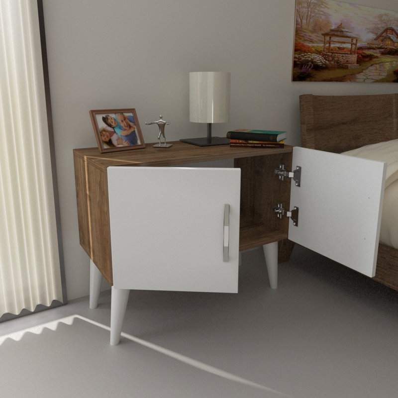Table de chevet Ryley en blanc / noyer