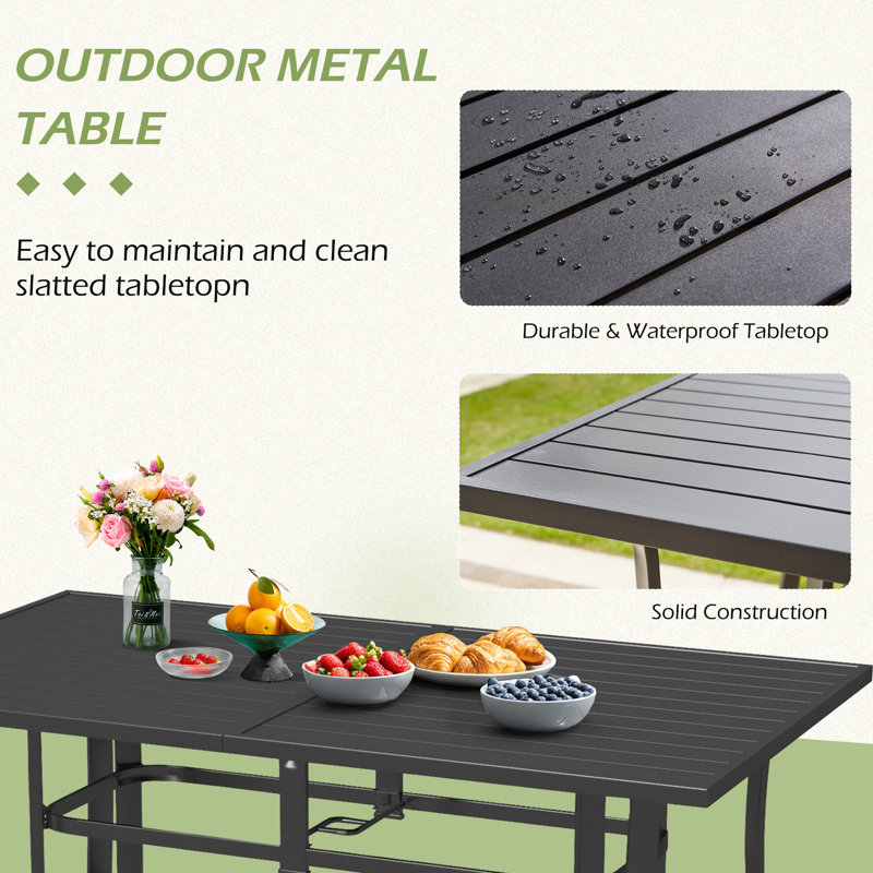 7 Piece Patio Dining Set, Outdoor Dining Table And Chairs Set For 6, 6 PVC-coated polyester Chairs, 1 Iron Rectangular Table With Adjustable Umbrella Hole , Patio Furniture Set For Deck, Backyard, Lawn, Poolside, Gray